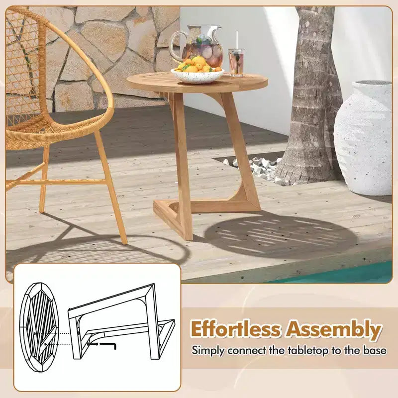 Costway lot de 1/2 table d'appoint ronde en bois de teck table d'extrémité sofa avec plateau à lattes table de chevet