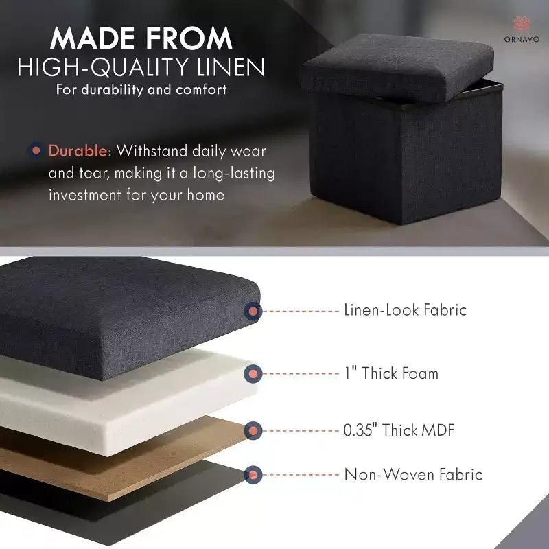 Ottoman de rangement carré pliable Ornavo Home - 12 po