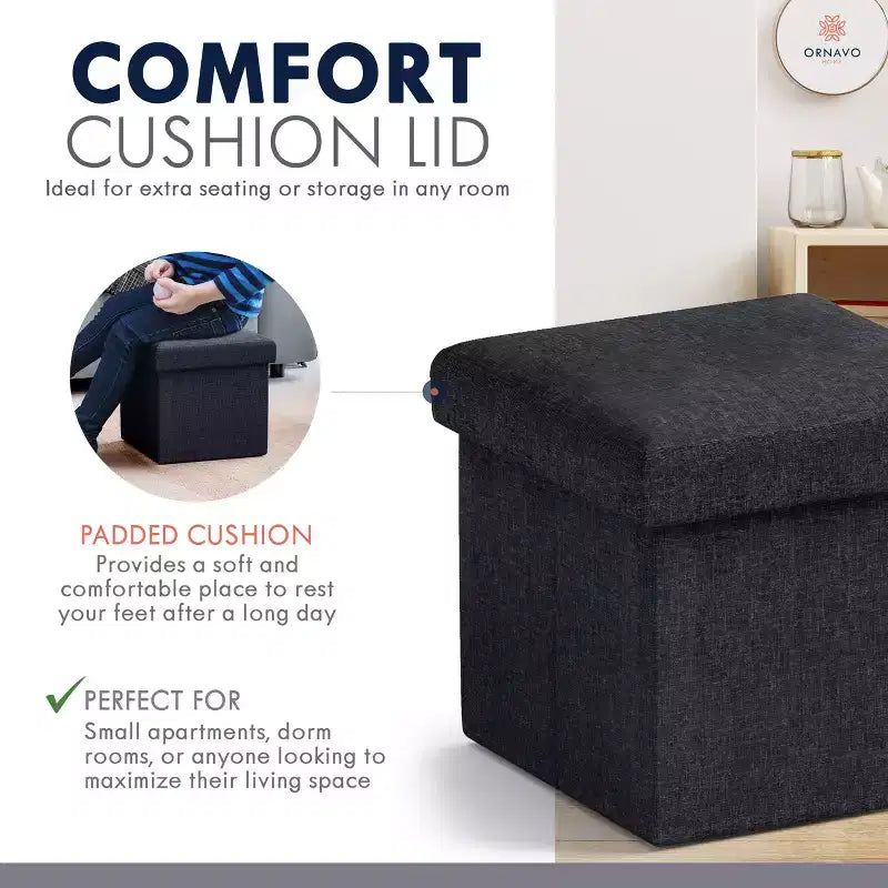 Ottoman de rangement carré pliable Ornavo Home - 12 po