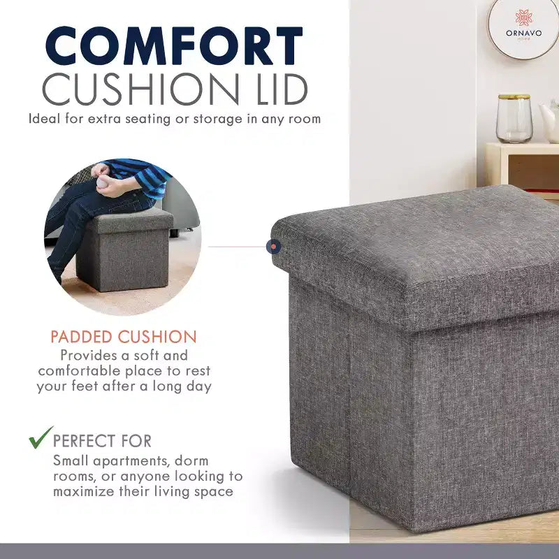 Ottoman de rangement carré pliable Ornavo Home - 12 po