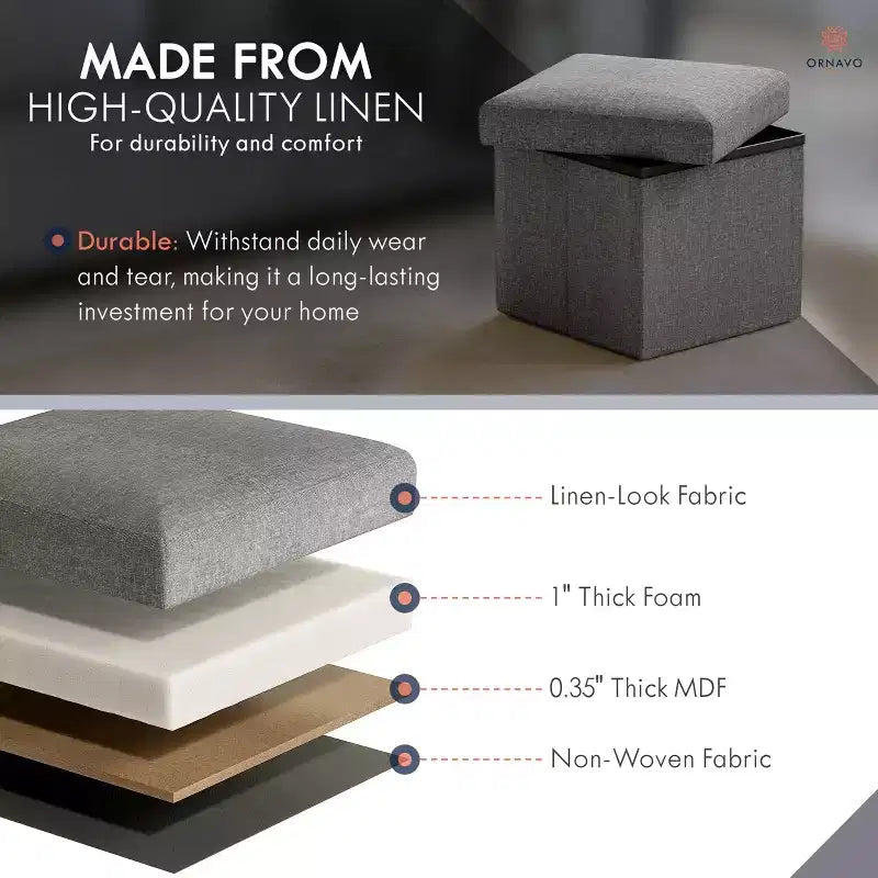 Ottoman de rangement carré pliable Ornavo Home - 12 po