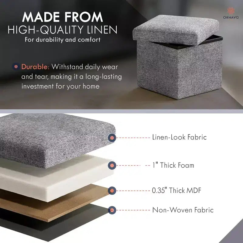 Ottoman de rangement carré pliable Ornavo Home - 12 po
