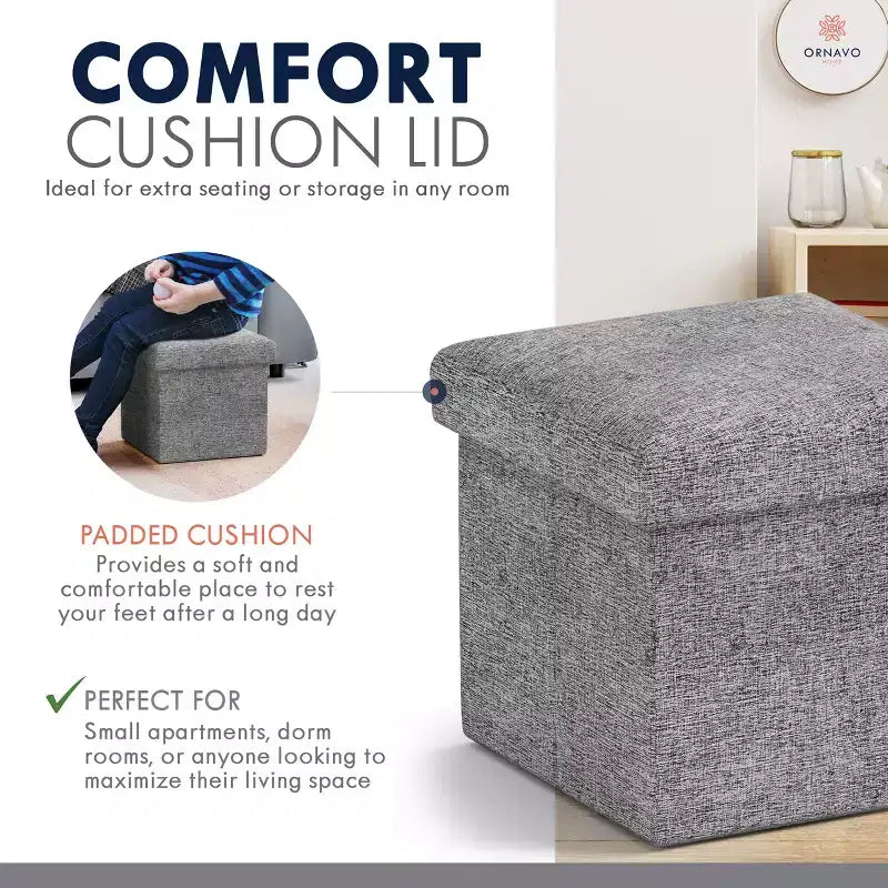 Ottoman de rangement carré pliable Ornavo Home - 12 po