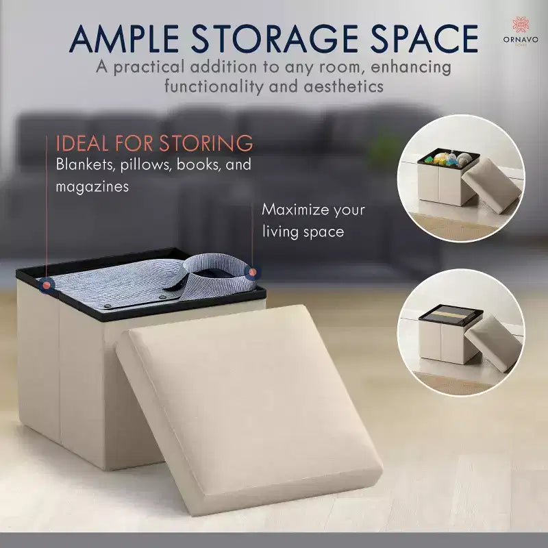 Ottoman de rangement carré pliable Ornavo Home - 12 po