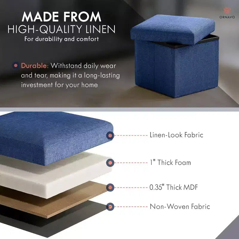Ottoman de rangement carré pliable Ornavo Home - 12 po