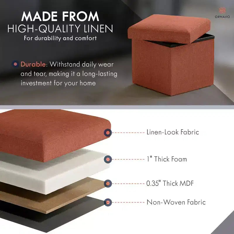 Ottoman de rangement carré pliable Ornavo Home - 12 po