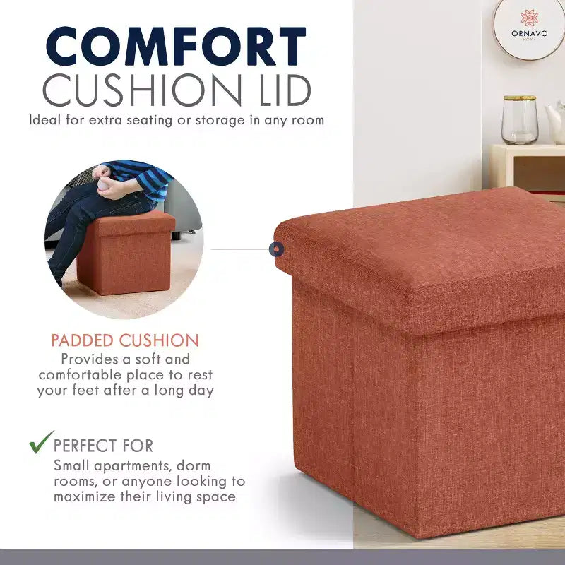 Ottoman de rangement carré pliable Ornavo Home - 12 po