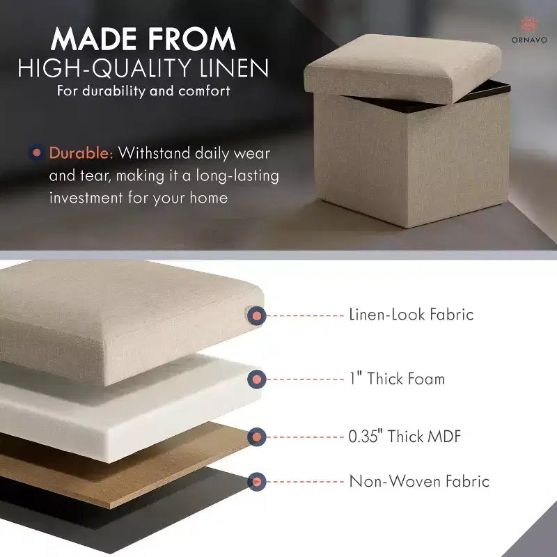 Ottoman de rangement carré pliable Ornavo Home - 12 po