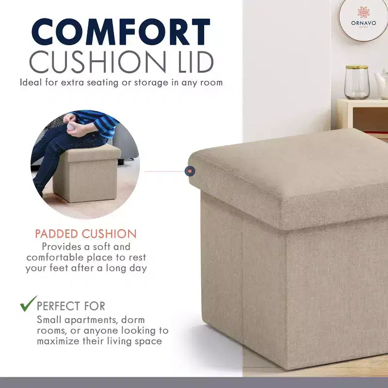 Ottoman de rangement carré pliable Ornavo Home - 12 po