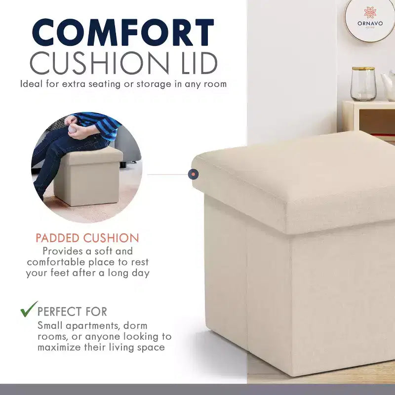 Ottoman de rangement carré pliable Ornavo Home - 12 po