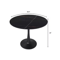 LeisureMod Bristol 40 table de salle à manger ronde, plateau en pierre frittée table café d'appoint et base piédestal robuste en acier noir pour cuisine et petits espaces