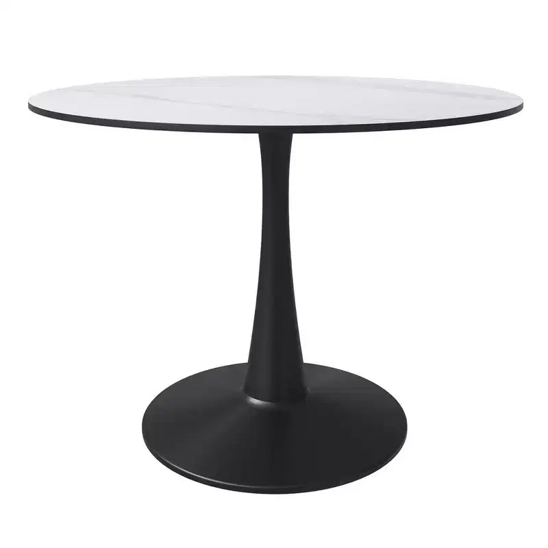LeisureMod Bristol 40 table de salle à manger ronde, plateau en pierre frittée table café d'appoint et base piédestal robuste en acier noir pour cuisine et petits espaces