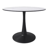 LeisureMod Bristol 40 table de salle à manger ronde, plateau en pierre frittée table café d'appoint et base piédestal robuste en acier noir pour cuisine et petits espaces