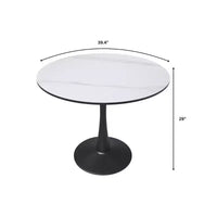 LeisureMod Bristol 40 table de salle à manger ronde, plateau en pierre frittée table café d'appoint et base piédestal robuste en acier noir pour cuisine et petits espaces