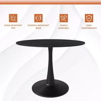 LeisureMod Bristol 40 table de salle à manger ronde, plateau en pierre frittée table café d'appoint et base piédestal robuste en acier noir pour cuisine et petits espaces