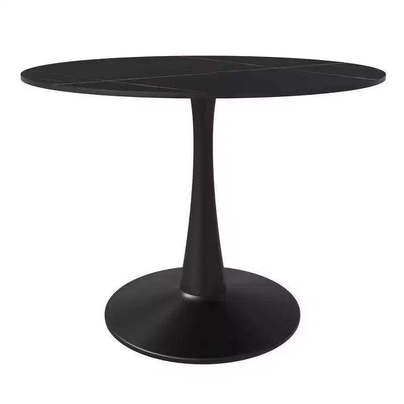 LeisureMod Bristol 40 table de salle à manger ronde, plateau en pierre frittée table café d'appoint et base piédestal robuste en acier noir pour cuisine et petits espaces