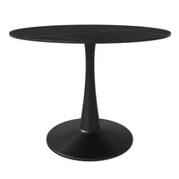 LeisureMod Bristol 40 table de salle à manger ronde, plateau en pierre frittée table café d'appoint et base piédestal robuste en acier noir pour cuisine et petits espaces