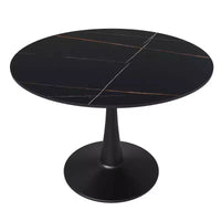 LeisureMod Bristol 40 Round Dining Table  Sintered Stone Top Accent Caf Table & Sturdy Steel Black Pedestal Base for Kitchen and Small Spaces