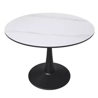 LeisureMod Bristol 40 table de salle à manger ronde, plateau en pierre frittée table café d'appoint et base piédestal robuste en acier noir pour cuisine et petits espaces