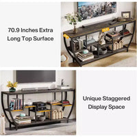 Table console longue Lantine de 179,9 cm avec étagères, table d'appoint rustique avec rangement, meuble TV de style industriel