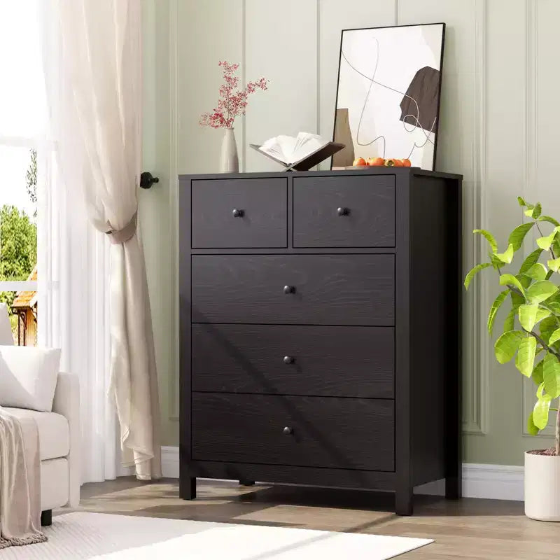 Commode à 5 tiroirs Garvee pour chambre à coucher, commode haute moderne avec tiroirs de rangement, commode en bois pour chambre à coucher, entrée, couloir