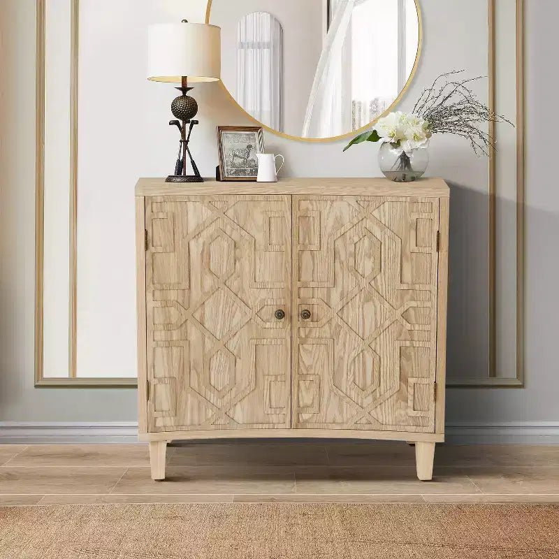 Meuble d'appoint contemporain Christopher Knight Home Sonja à motif géométrique avec étagères réglables et portes