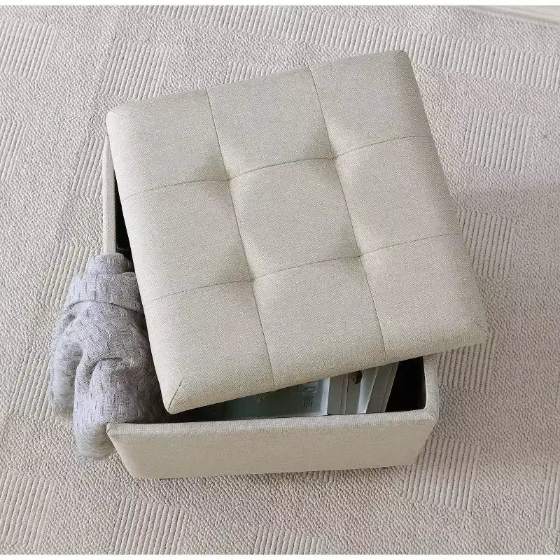 Ottoman de rangement carré capitonné en lin Ornavo Home - 15 po