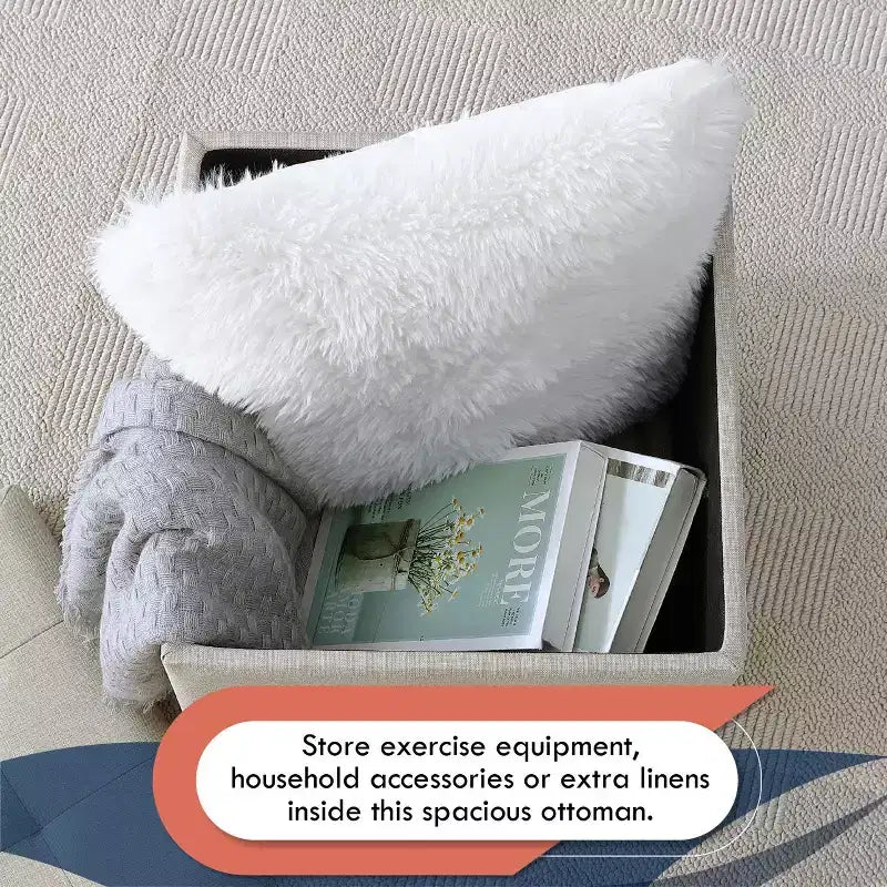 Ottoman de rangement carré capitonné en lin Ornavo Home - 15 po