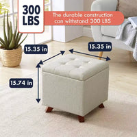 Ottoman de rangement carré capitonné en lin Ornavo Home - 15 po