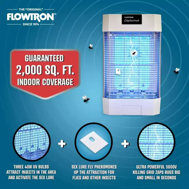 Destructeur d'insectes d'intérieur Flowtron Diplomat, tue-mouches et insectes électrique de 185 m² avec lumière UV de 120 W et plus