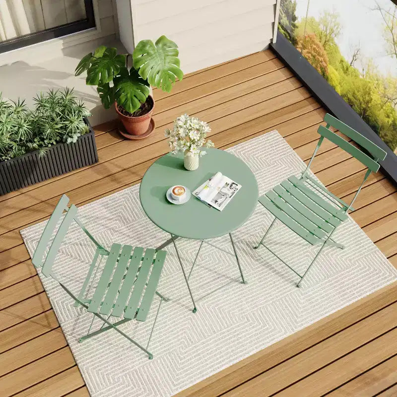 Ensemble bistro pliant 3 pièces, ensemble de mobilier de terrasse pliable avec cadre supérieur, table bistro d'extérieur et chaises lot de 2 pour terrasse, jardin et balcon