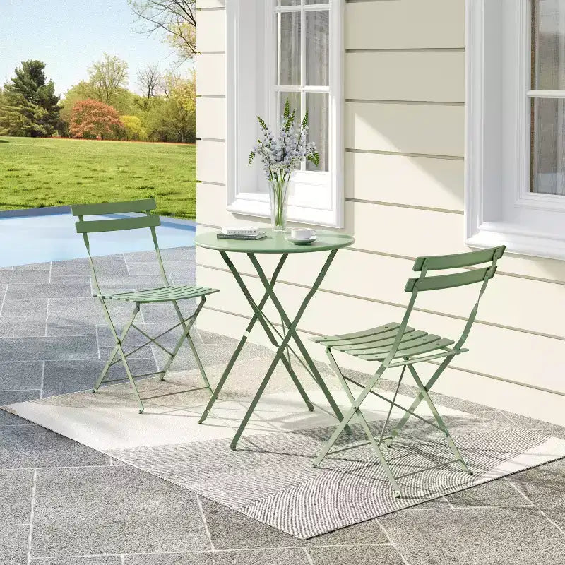 Ensemble bistro pliant 3 pièces, ensemble de mobilier de terrasse pliable avec cadre supérieur, table bistro d'extérieur et chaises lot de 2 pour terrasse, jardin et balcon