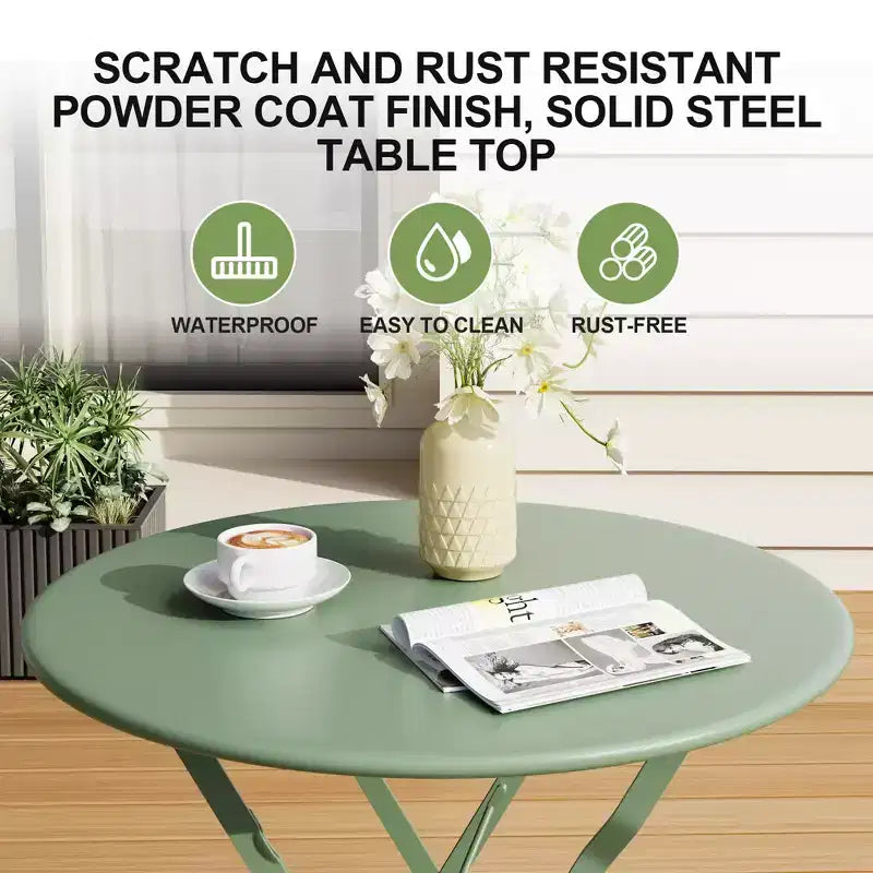 Ensemble bistro pliant 3 pièces, mobilier de terrasse pliable avec cadre de qualité supérieure, ensemble table et chaises bistro d'extérieur de 2 pour patio, jardin et balcon