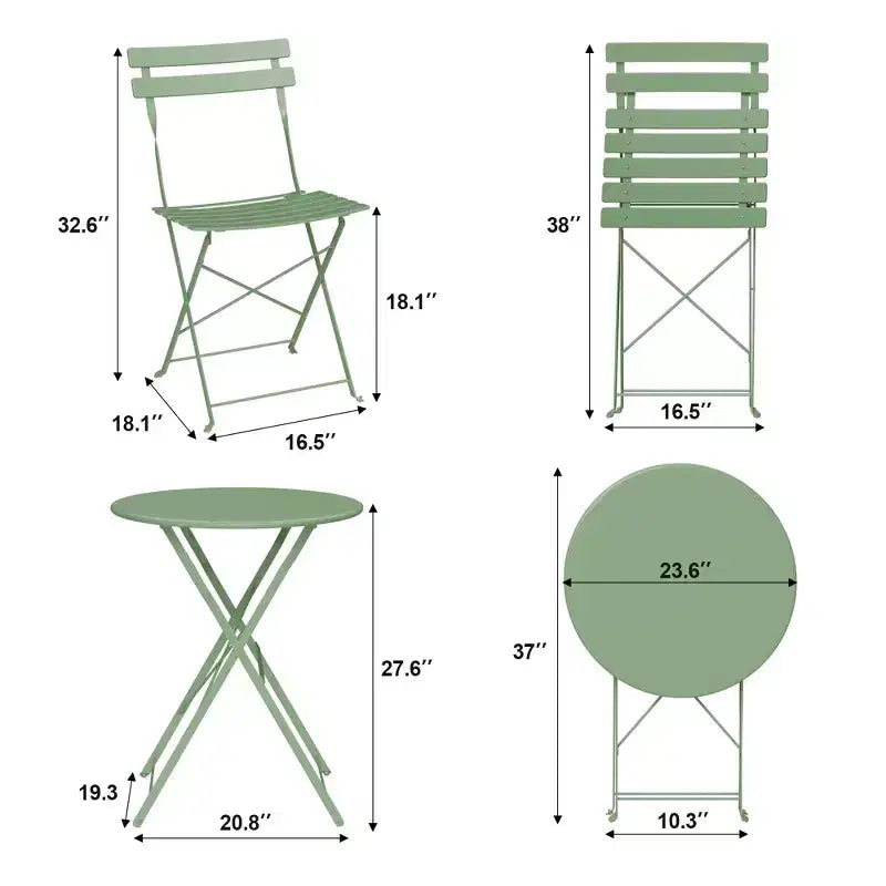 Ensemble bistro pliant 3 pièces, ensemble de mobilier de terrasse pliable avec cadre supérieur, table bistro d'extérieur et chaises lot de 2 pour terrasse, jardin et balcon