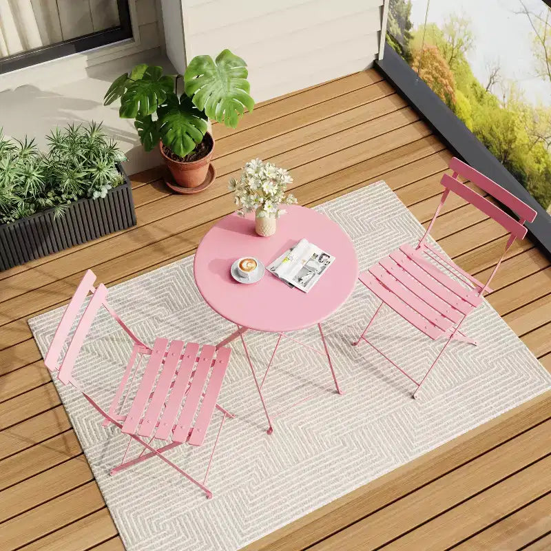 Ensemble bistro pliant 3 pièces, mobilier de terrasse pliable avec cadre de qualité supérieure, ensemble table et chaises bistro d'extérieur de 2 pour patio, jardin et balcon
