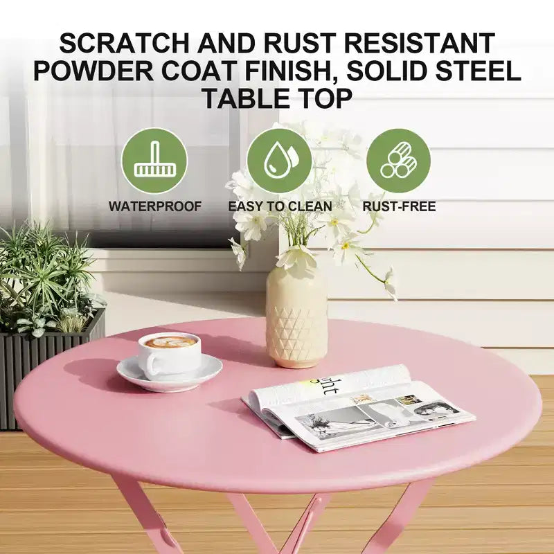 Ensemble bistro pliant 3 pièces, mobilier de terrasse pliable avec cadre de qualité supérieure, ensemble table et chaises bistro d'extérieur de 2 pour patio, jardin et balcon