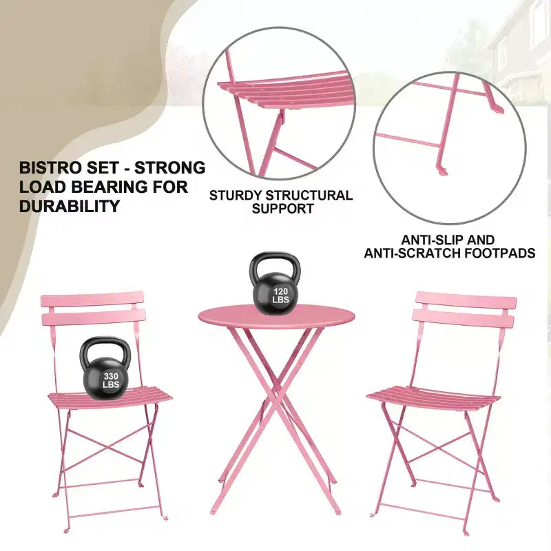 Ensemble bistro pliant 3 pièces, mobilier de terrasse pliable avec cadre de qualité supérieure, ensemble table et chaises bistro d'extérieur de 2 pour patio, jardin et balcon