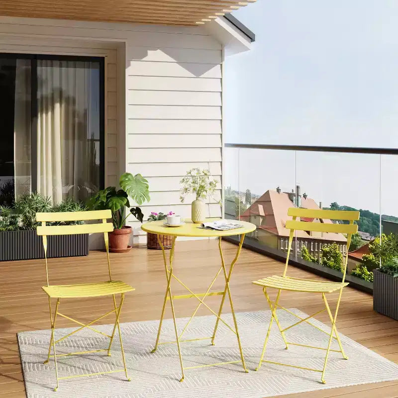 Ensemble bistro pliant 3 pièces, mobilier de terrasse pliable avec cadre de qualité supérieure, ensemble table et chaises bistro d'extérieur de 2 pour patio, jardin et balcon
