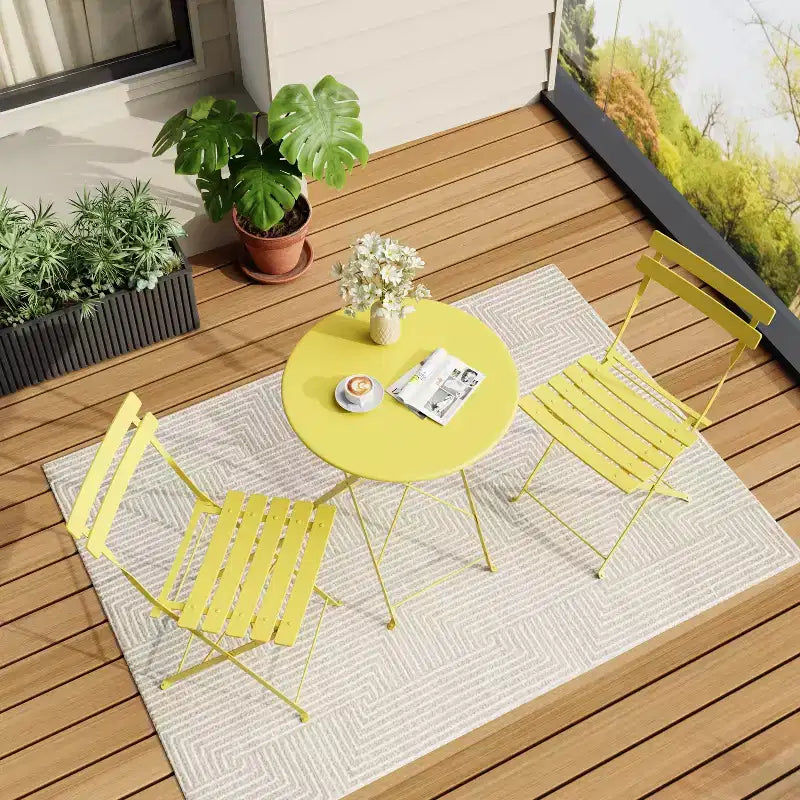 Ensemble bistro pliant 3 pièces, mobilier de terrasse pliable avec cadre de qualité supérieure, ensemble table et chaises bistro d'extérieur de 2 pour patio, jardin et balcon