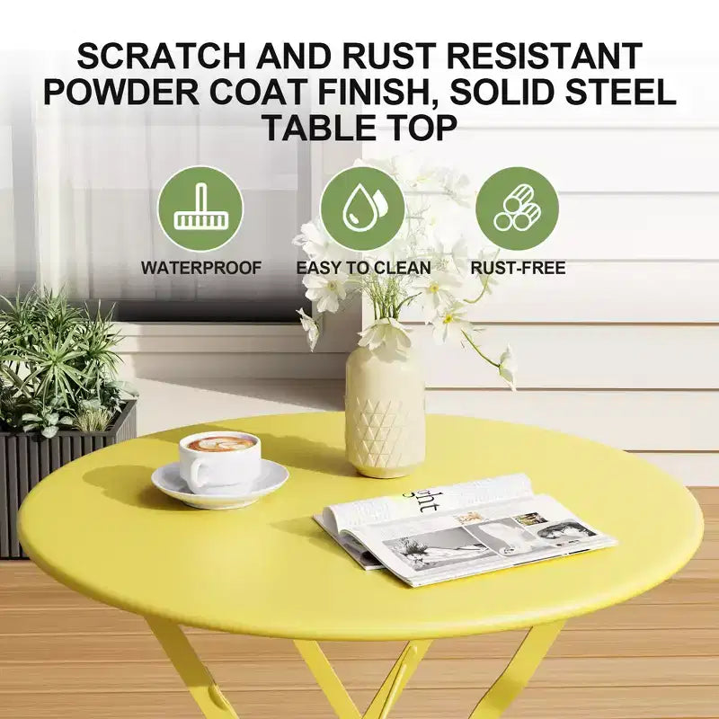 Ensemble bistro pliant 3 pièces, ensemble de mobilier de terrasse pliable avec cadre supérieur, table bistro d'extérieur et chaises lot de 2 pour terrasse, jardin et balcon