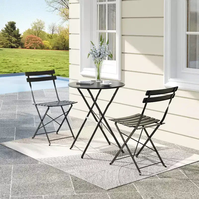 Ensemble bistro pliant 3 pièces, ensemble de mobilier de terrasse pliable avec cadre supérieur, table bistro d'extérieur et chaises lot de 2 pour terrasse, jardin et balcon
