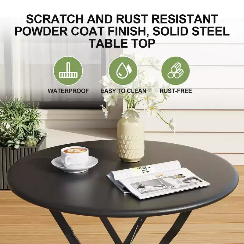 Ensemble bistro pliant 3 pièces, ensemble de mobilier de terrasse pliable avec cadre supérieur, table bistro d'extérieur et chaises lot de 2 pour terrasse, jardin et balcon