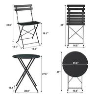 Ensemble bistro pliant 3 pièces, ensemble de mobilier de terrasse pliable avec cadre supérieur, table bistro d'extérieur et chaises lot de 2 pour terrasse, jardin et balcon