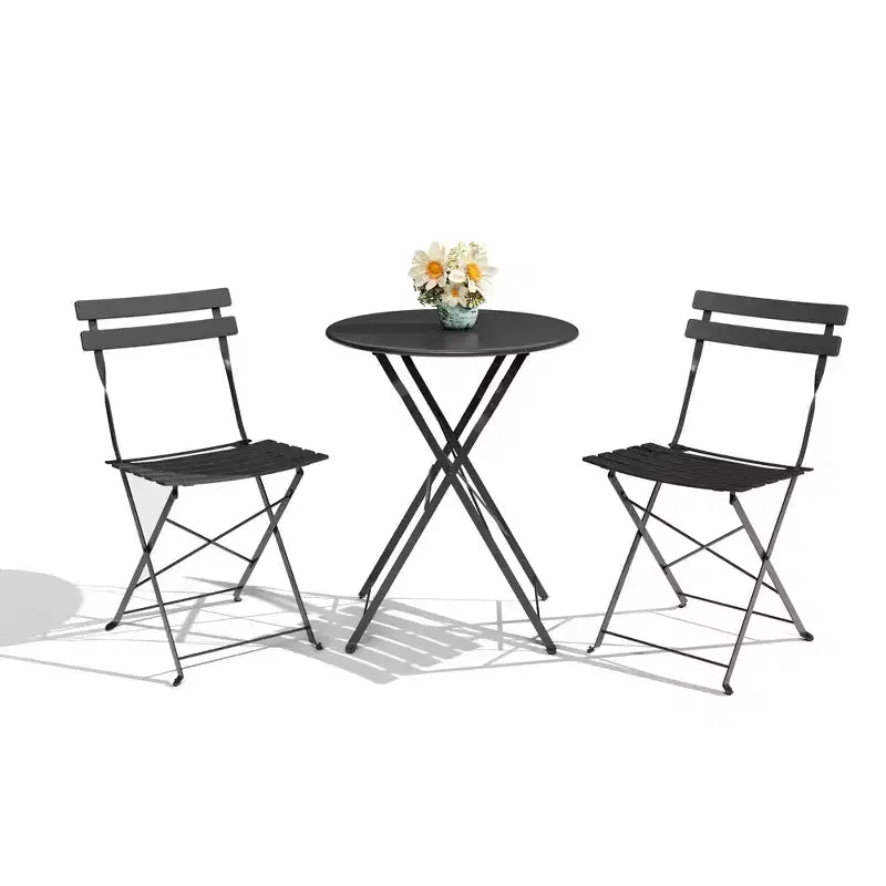 Ensemble bistro pliant 3 pièces, ensemble de mobilier de terrasse pliable avec cadre supérieur, table bistro d'extérieur et chaises lot de 2 pour terrasse, jardin et balcon
