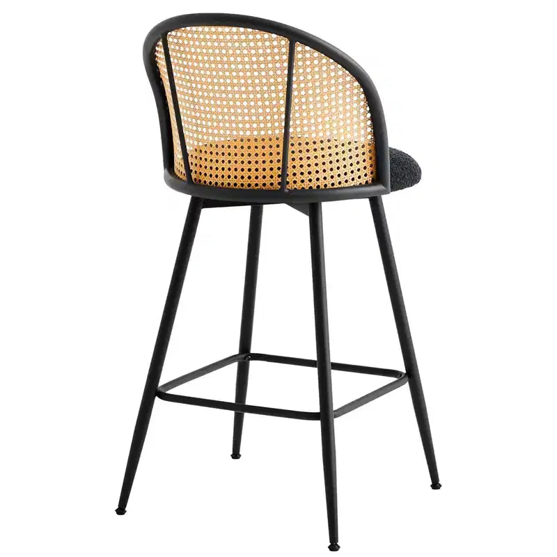 Bekrvio tabourets de bar pivotants mid-century modernes 26 lot de 2/3/4, chaises de bar rembourrées en bouclé avec dossier en rotin et pieds métalliques pour comptoir de cuisine