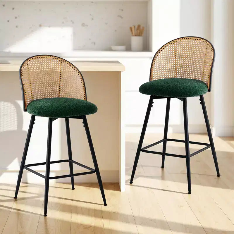 Bekrvio tabourets de bar pivotants mid-century modernes 26 lot de 2/3/4, chaises de bar rembourrées en bouclé avec dossier en rotin et pieds métalliques pour comptoir de cuisine