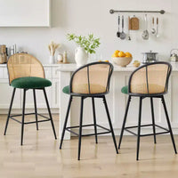 Bekrvio tabourets de bar pivotants mid-century modernes 26 lot de 2/3/4, chaises de bar rembourrées en bouclé avec dossier en rotin et pieds métalliques pour comptoir de cuisine