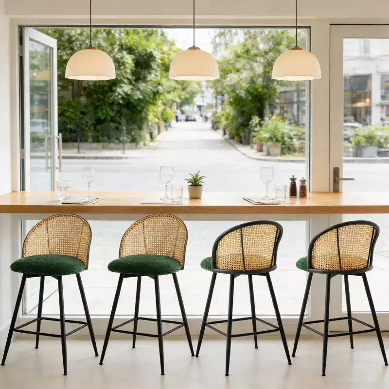 Bekrvio tabourets de bar pivotants mid-century modernes 26 lot de 2/3/4, chaises de bar rembourrées en bouclé avec dossier en rotin et pieds métalliques pour comptoir de cuisine