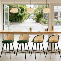 Bekrvio tabourets de bar pivotants mid-century modernes 26 lot de 2/3/4, chaises de bar rembourrées en bouclé avec dossier en rotin et pieds métalliques pour comptoir de cuisine