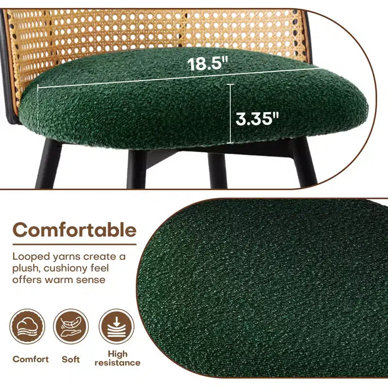 Bekrvio tabourets de bar pivotants mid-century modernes 26 lot de 2/3/4, chaises de bar rembourrées en bouclé avec dossier en rotin et pieds métalliques pour comptoir de cuisine